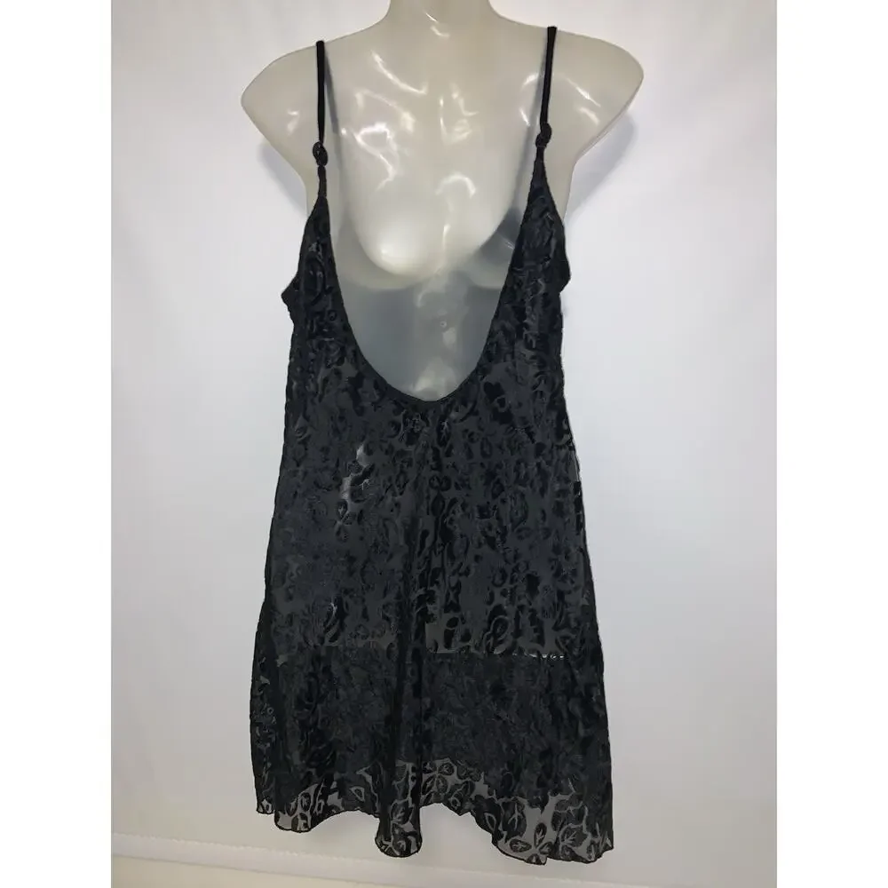 Victoria’s Secret Vintage Black Burnout Velvet Lingerie Slip Dress Size Medium? - Picture 3 of 7